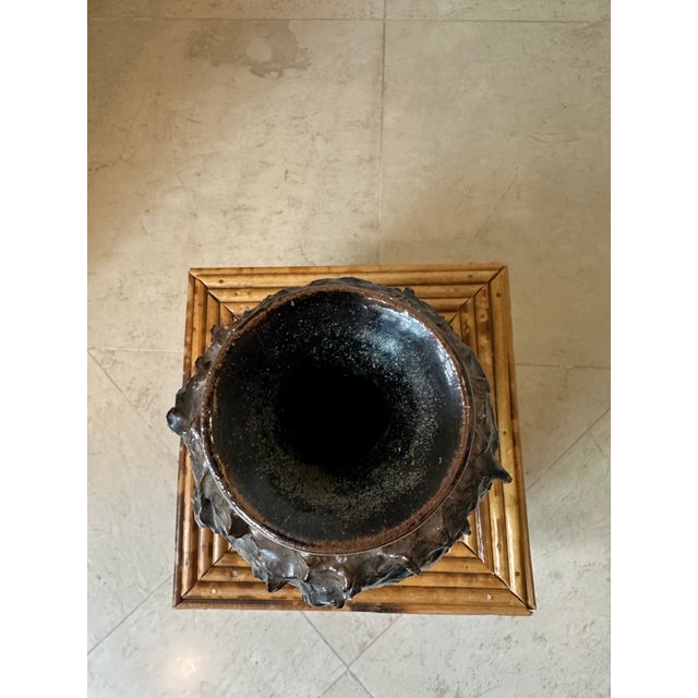 Ceramic Vintage 1970’s Signed Brutalist Ceramic Vase in Brown For Sale - Image 7 of 14