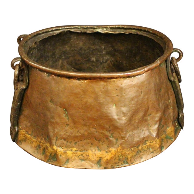 Circa 1900 English Arts & Crafts Copper & Iron Cauldron For Sale