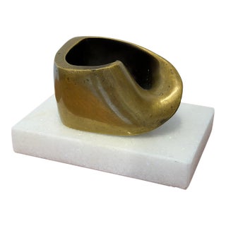 Brazilian Mid-Century Modern Abstract Bronze Sculpture on White Stone Base, 1990s For Sale