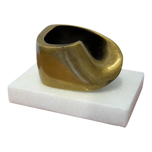 Brazilian Mid-Century Modern Abstract Bronze Sculpture on White Stone Base, 1990s For Sale