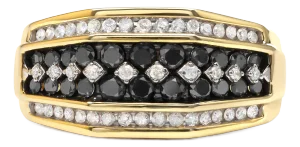 Men's 14K Yellow Gold Plated .925 Sterling Silver 1 1/2 Cttw White and Black Treated Diamond Cluster Ring (Black / I-J Color, I2-I3 Clarity) - Size 9