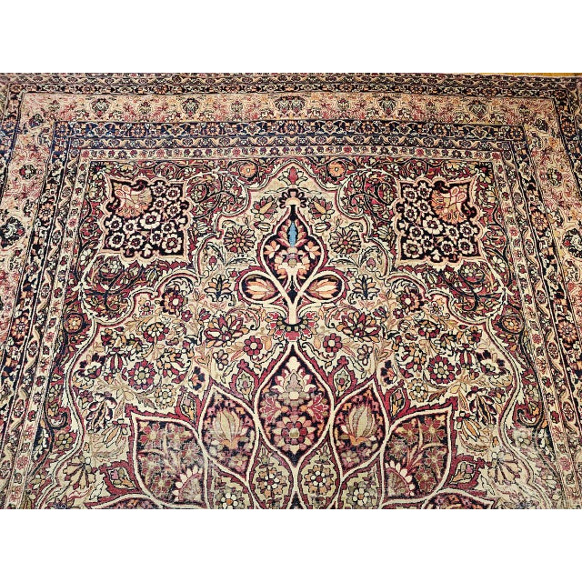 Textile 19th Century Oversized Persian Kerman Lavar Rug, Hand-Knotted Wool, Floral Pattern, Ivory & Burgundy, 11’ X 16’ For Sale - Image 7 of 14