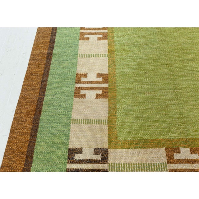 Textile Doris Leslie Blau Vintage Green Flat-weave Rug by Ingegerd Silow For Sale - Image 7 of 9