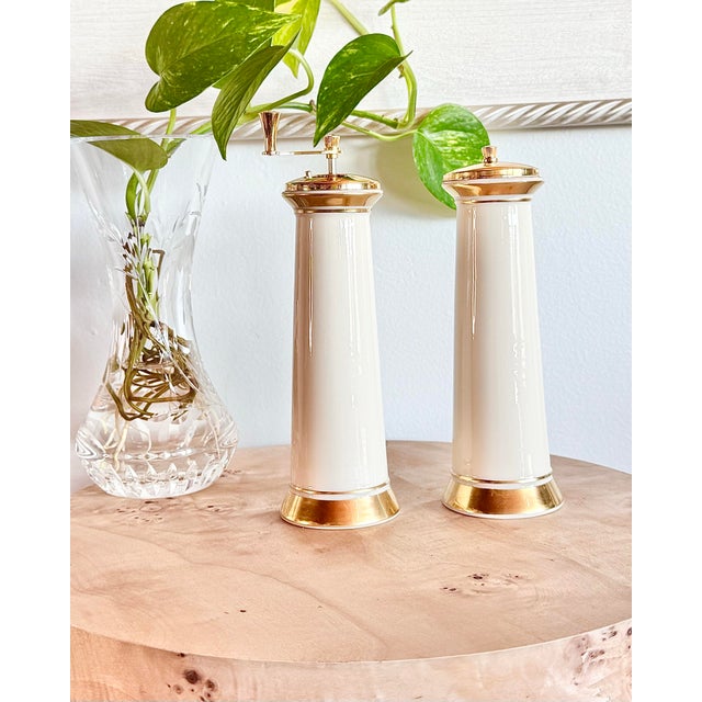 Vintage Lenox Ivory Salt Shaker & Pepper Grinder with 24K Gold Accents Elegant vintage Lenox salt shaker and pepper...