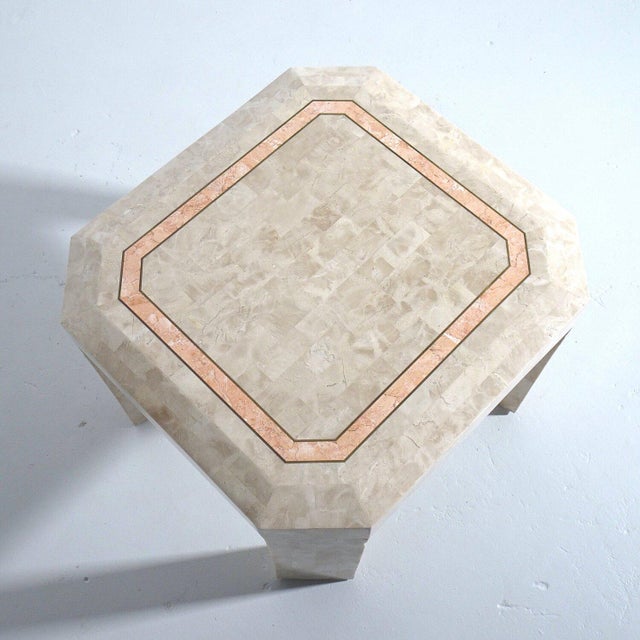 1970s Maitland Smith Casa Bique Tessellated Stone With Brass Trim Side Table For Sale - Image 5 of 8