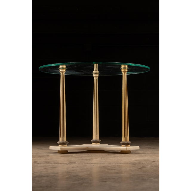 Hollywood Regency Vintage Marble Brass and Glass Round Side Table For Sale - Image 3 of 5
