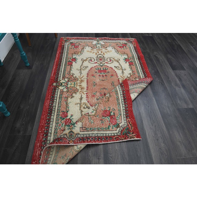 1970s 1970s Vintage Handmade Wool Cotton Pink Area Rug For Sale - Image 5 of 11