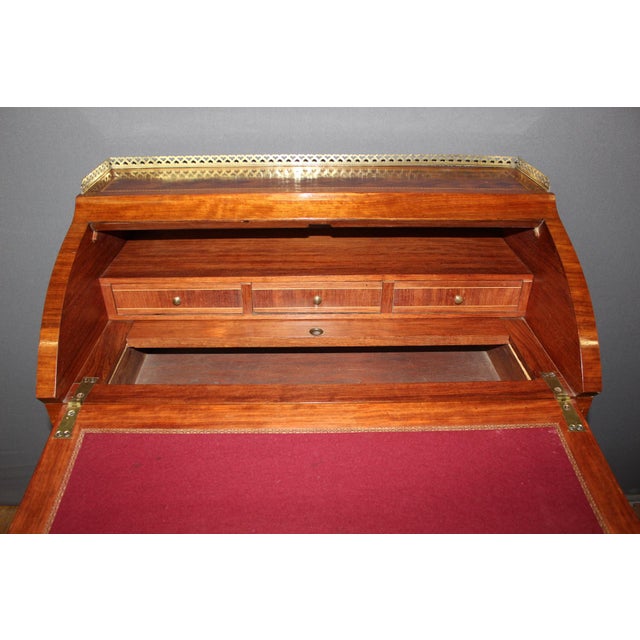 Louis XVI Style Marquetry Roll-Top Desk, 1890s For Sale - Image 3 of 15