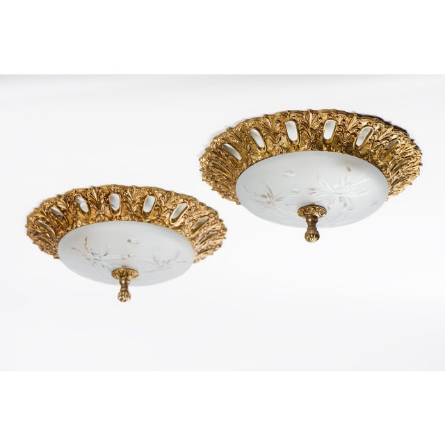Mid-Century Modern 1950s Spanish Neo-Rococo Solid Bronze Flush Mount Ceiling Light For Sale - Image 3 of 10