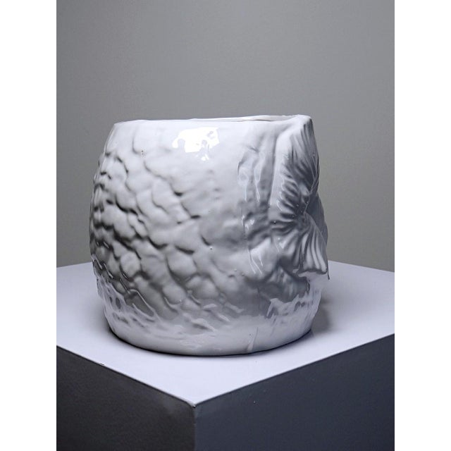 Large Vintage Italian White Earthenware Owl Head Cachepot, 1960s For Sale - Image 10 of 18