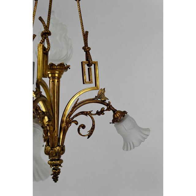 Gold Louis XVI Neoclassical Style Hanging Light in Gilded Bronze, 1890s For Sale - Image 8 of 16
