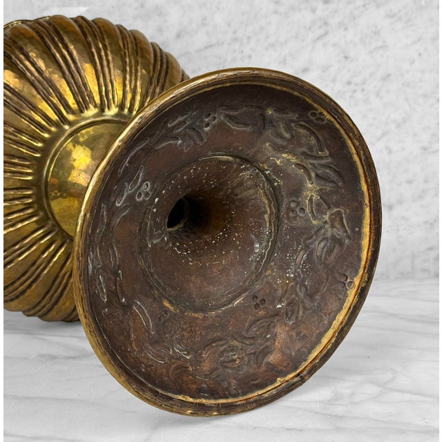 Vintage Traditional Brass Repousse Footed Bowl Centerpiece Compote For Sale - Image 9 of 9