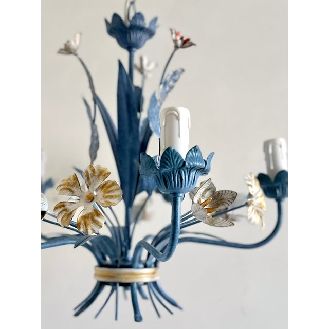 Vintage Floral Painted Steel Five-Light Chandelier from Lamparas Schuller, Spain, 1990s For Sale - Image 14 of 18