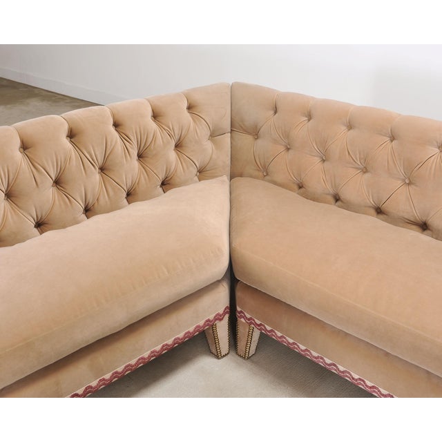 Bespoke Tufted Velvet 4-Piece Banquette Sectional Sofa 12 Ft For Sale - Image 9 of 18