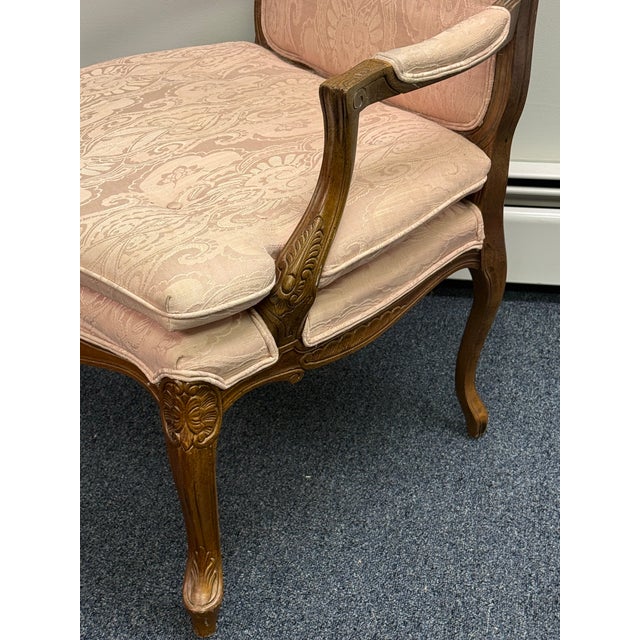 Blush Vintage Louis XV Upholstered Fauteuil Armchairs - A Pair For Sale - Image 8 of 11