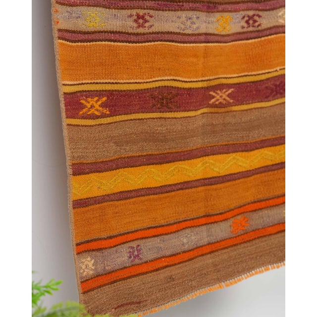 Turkish 1970s Vintage Small Turkish Oushak Handmade Wool Kilim Orange Area Rug For Sale - Image 3 of 8