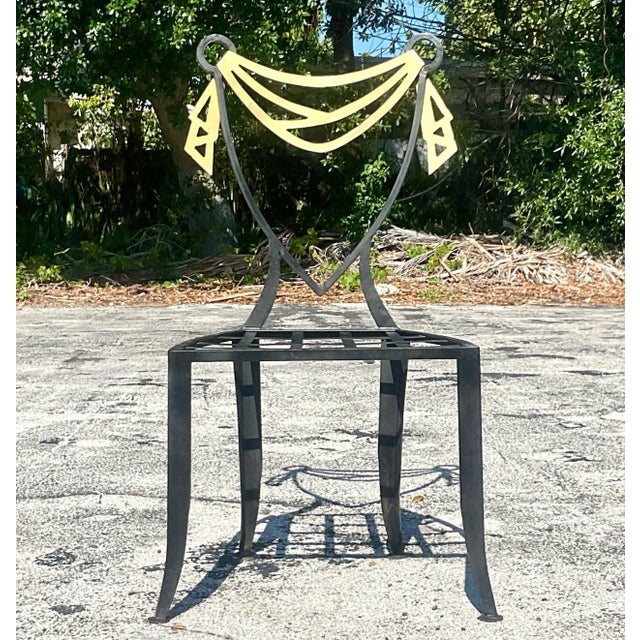 A fantastic vintage Boho side chair. A chic Postmodern design with swag details highlighted in gold. A great little flash...