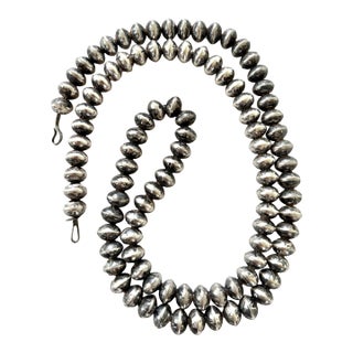 Sterling Silver Vintage Native American Beaded Necklace For Sale