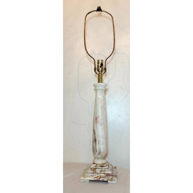 Art Deco 1990s Large Solid Heavy Brown Green White Onyx Stone Electric Table Lamp Light For Sale - Image 3 of 10