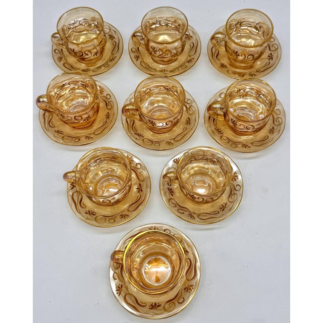 9 Art Nouveau Citrine Gilt Enamel Crystal Demitasse Cups & Saucers, Atrib. Moser For Sale - Image 12 of 18