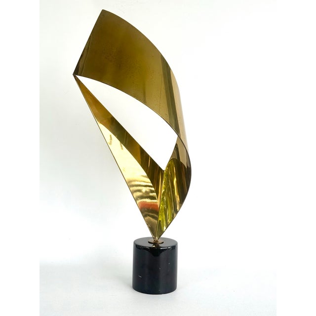 Vintage 1980's Curtis Jere Brass Ribbon Sculpture on a Marble Base For Sale - Image 11 of 12