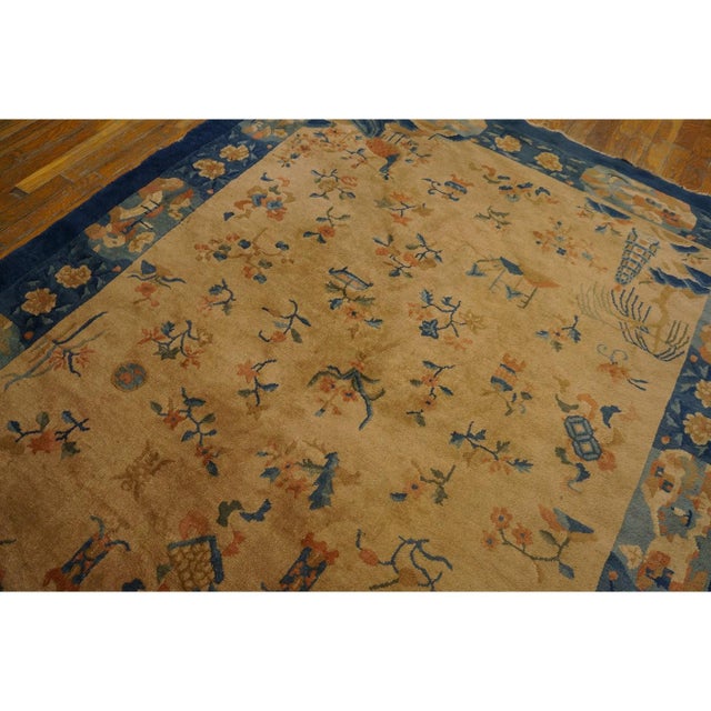 1920s Beige Field Floral Antique Pair of Chinese Peking Gallery Rug 5'3" X 9' 9" For Sale - Image 4 of 10