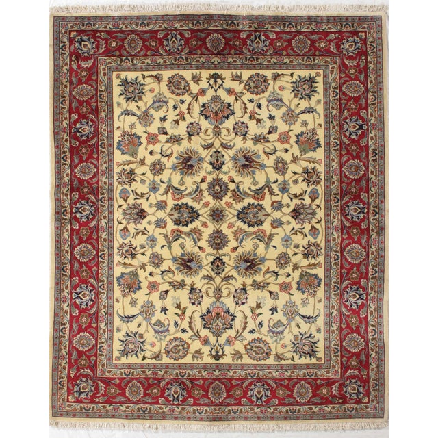 Vintage Hand-knotted Persian Mashad rug from northeastern Iran, known for its durable construction and fine workshop...