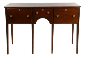 Late 20th Century Hepplewhite Style Mahogany Sideboard With Brass Hardware and Tapered Legs