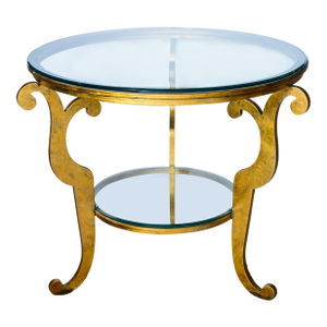 Art Deco Style Gilt Iron Round Two Tier, Beveled Glass Top Center Table