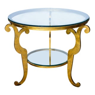 Hollywood Regency Gilt Center Table, Two Tier Glass Top For Sale