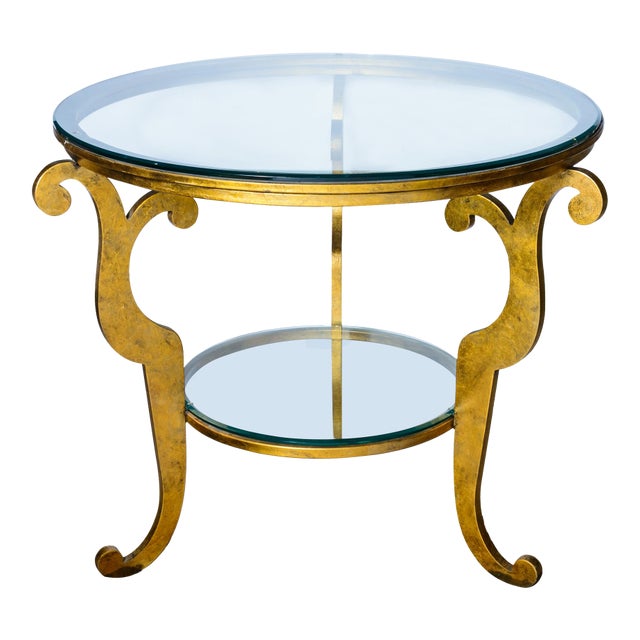 Hollywood Regency Gilt Center Table, Two Tier Glass Top For Sale