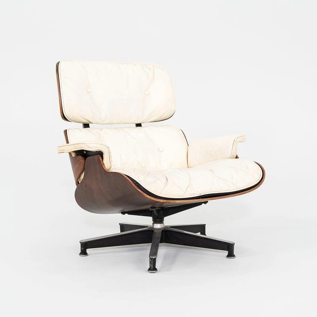 1964 Authentic Herman Miller Eames Lounge Chair & Ottoman in Brazilian Rosewood & White Leather For Sale - Image 11 of 12