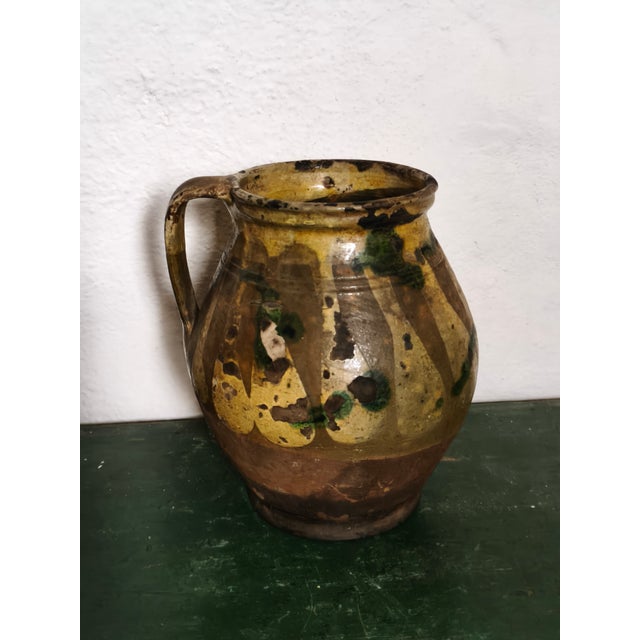 Ceramic Rustic Jug in Yellow-Green Glazed Terracotta, Southern Italy, 1890s For Sale - Image 7 of 7