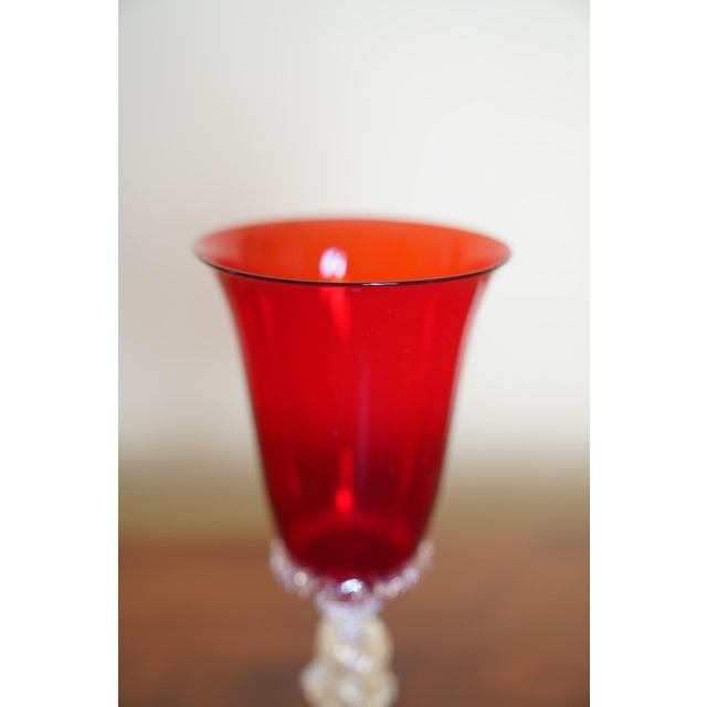 Italian Ruby Red Murano Art Glass Chalice With Gold Aventurine Stem 1970s For Sale - Image 9 of 9