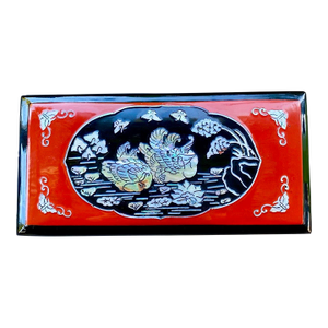 Mid 20th Century Japanese Red & Black Lacquer Cigarette Box With Mother-of-Pearl Inlay & Brass Ash Receiver