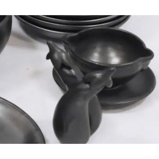 Mat Black Earthenware Table Service of Ceramony Vallauris, 1960,, Set of 38 For Sale - Image 4 of 11