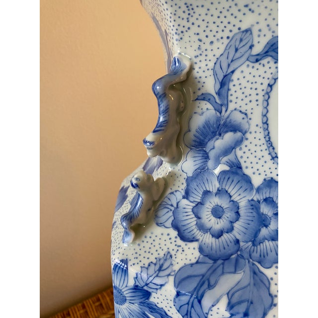 1980s Maitland-Smith Large Blue and White Vase For Sale - Image 5 of 10