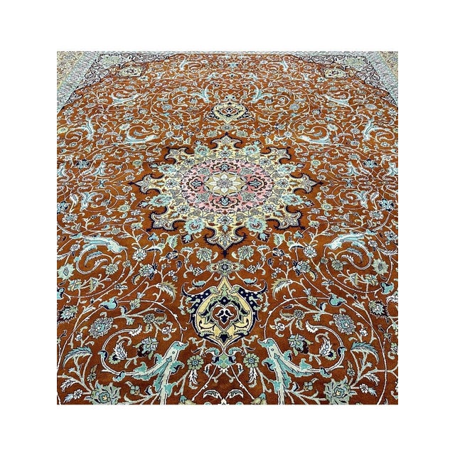 Orange 1980s Old Persian Tabriz Masterpiece Rug 9’11” X 13’7″ For Sale - Image 8 of 11