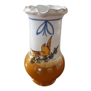 Late 20th Century Williams-Sonoma Handmade & Painted Clay Pitcher With Dove Motif, Made in Italy For Sale