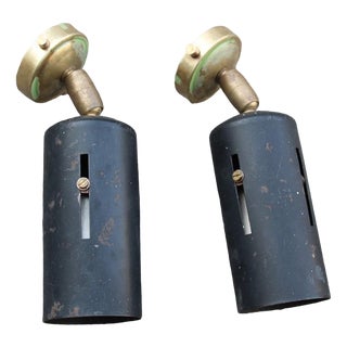 Black and Gold Directional Spotlights in Brass attributed Sarfatti from Arteluce, 1950s, Set of 2 For Sale