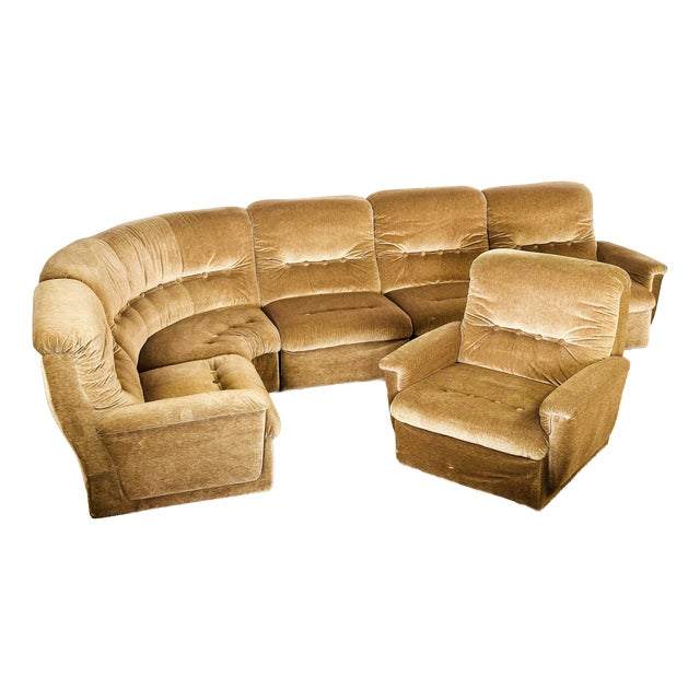 Vintage Modular Velvet Sofas and Armchairs, 1960s, Set of 6 For Sale