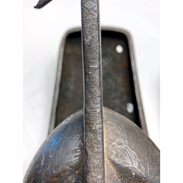 Black Antique Japanese Iron Stirrups with Silver Inlay Signed For Sale - Image 8 of 18