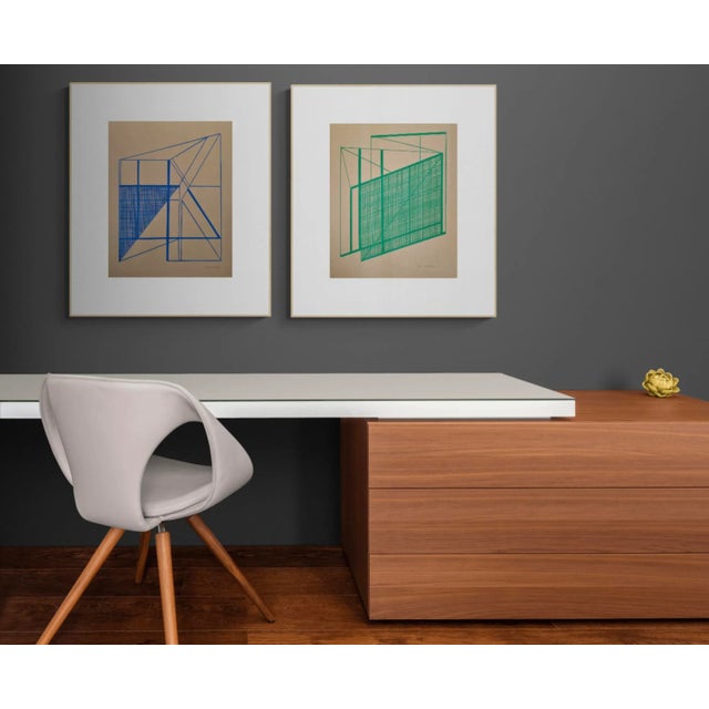 Geometric Line Drawing in Green For Sale - Image 4 of 5