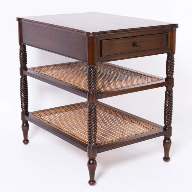English British Colonial Style Three Tiered Caned Stand or Table For Sale - Image 3 of 9