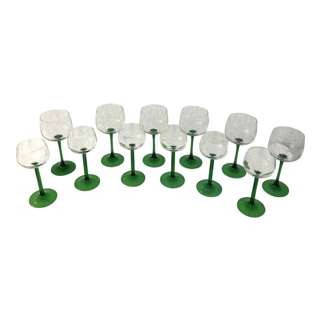1980s Luminarc French Emerald Green Stemmed Wine Glasses, Set of 12 For Sale