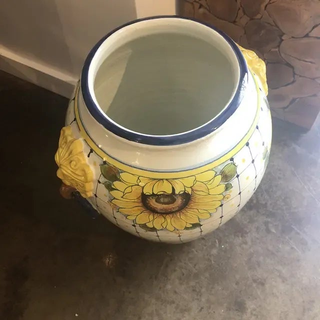 1990s Vintage Italian Hand-Painted Ceramic Vase For Sale - Image 4 of 11
