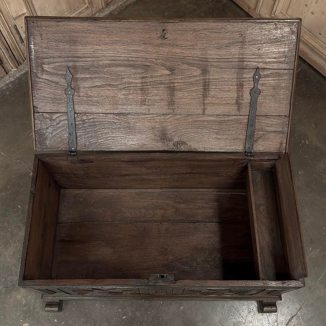 18th Century Dutch Provincial Solid Oak Trunk With Hand-Forged Iron Handles For Sale - Image 15 of 17