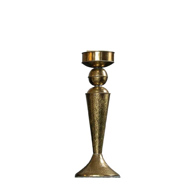 Hand-Hammered Brass Arts & Crafts Candleholder For Sale