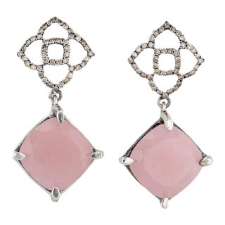 Arya Esha Ginara Rose Quartz Diamond Earrings 18k Gold Sterling Silver - 2 Pieces For Sale