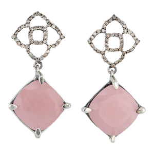 Arya Esha Ginara Rose Quartz Diamond Earrings 18k Gold Sterling Silver - 2 Pieces